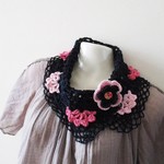 花モチーフが顔を出すミニストール・紺綿麻・2JL