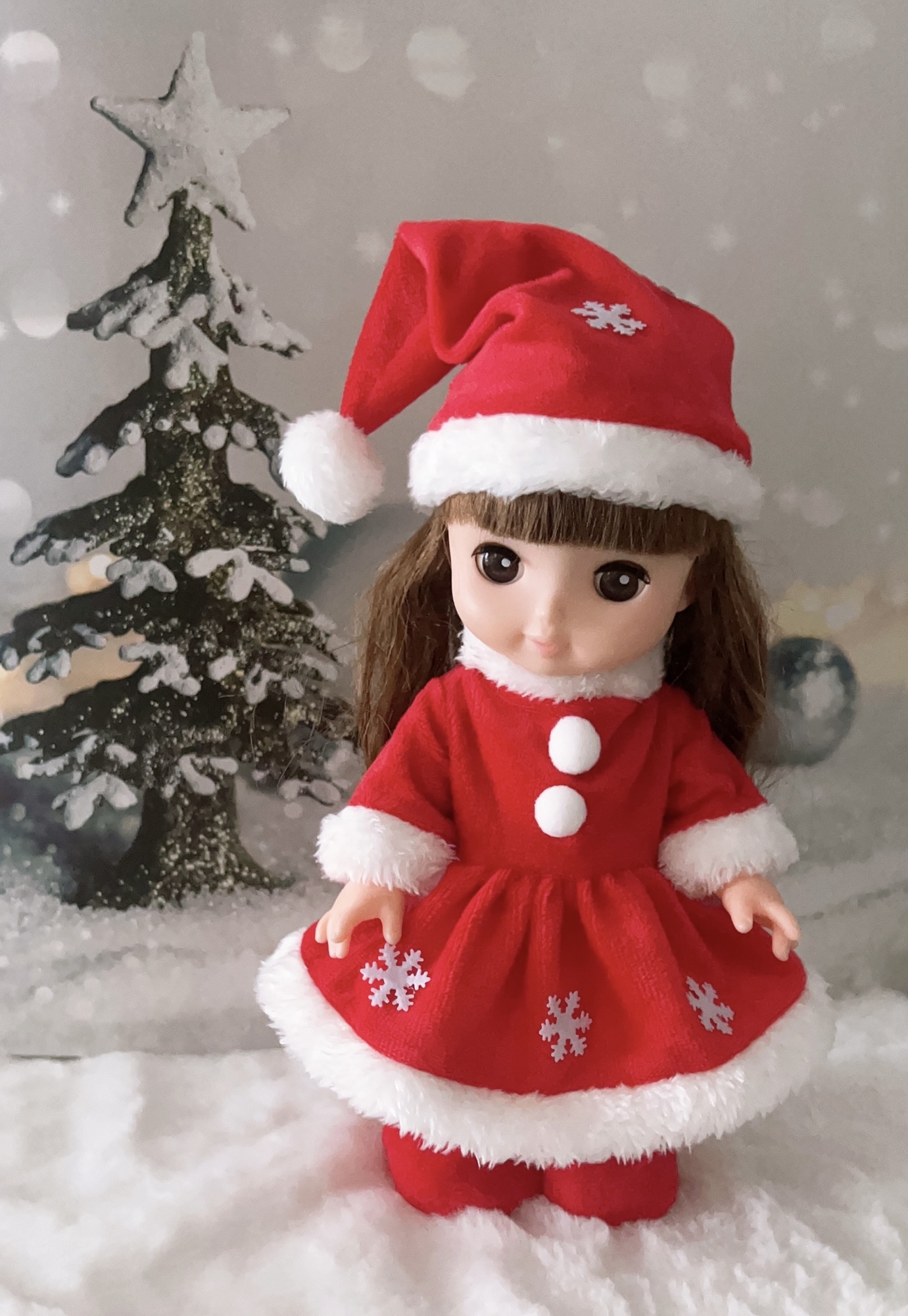 メルちゃん服 ソランちゃん服クリスマス服 (ワンピース 帽子 ブーツ