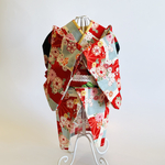 小型犬☆猫用着物レトロ菊柄(真紅色)Mサイズ