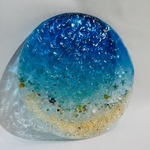 壁掛けアートパネル  ブルームーンビーチ  青い海と砂浜　レジン　波紋　直径23cm ヒーリングアート　