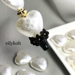 カスタムボールペン対応　6個/シワ加工パール　ハートのビーズ  BE161