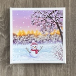 アクリル画《原画》　✴︎  夕暮れ空と雪だるま ✴︎
