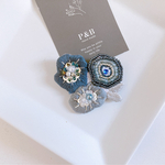 輝 darkBlue Flower ビーズ刺繍ブローチ