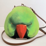 【完成品】《ワカケ緑♂》ショルダーにもできる鳥さんのがまぐちバッグ