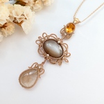 希少石！ブラウンサンムーン・シトリン・ルチルクォーツのマクラメネックレス