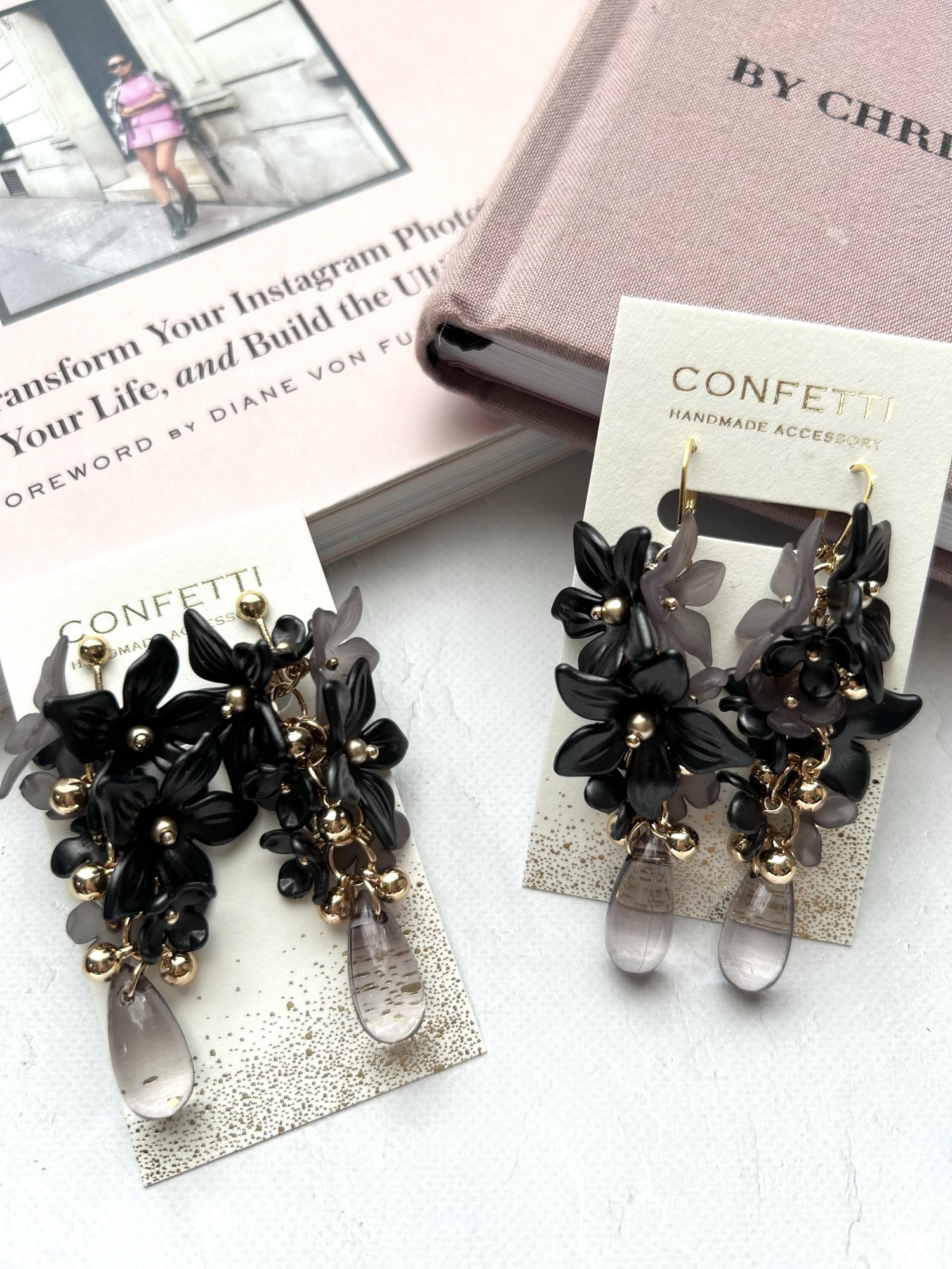 006 アクリル 大ぶり フラワー ピアス イヤリング ハンドメイド