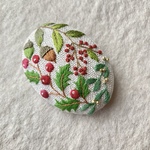 リネンと刺繍の冬の草花のヘアゴム orブローチ3