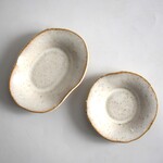 お得なセット商品　楕円形・オーバル小皿×丸いひらひら小皿(白/光沢/黄御影土)