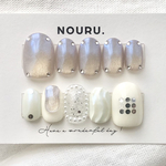 新作✨️ ちぐはぐオーロラマグ sleep 🧊🛁🫧  サイズオーダーネイルチップ/チビ爪/短爪/ベリーショート/マグネット/ホワイト/ビジュー/シルバー/ホログラム/うるうる/普段使い/お洒落