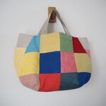 カラフルリネン　四角パッチ　タックぷっくりBAG　両脇ポケット　♪　リネン　麻　