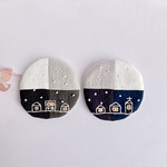 リネンのパッチワーク刺繍コースター☆*雪の夜⛄️