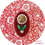 Oval ビーズ刺繍ブローチ