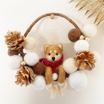 【羊毛フェルト】柴犬のリース　〜ゴールド〜