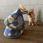 ふわふわ三角鍋つかみ　北欧テイスト　ブルー