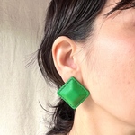 Calf Airas~square~【レザーピアス/イヤリング】 “Green”