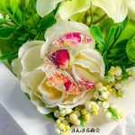 【三日月薔薇園】赤／薔薇／ドライフラワー／押し花／金箔／月／ゴールド／大人かわいい／プレゼント／大ぶり／フリーサイズ／リング／薔薇の指輪