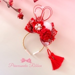 再販【受注制作】西陣織①赤❤️👘金襴姫カチューシャ単品💖帯💖着物🎀 お正月🎍ひなまつり🎎
