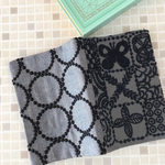 ブックカバー    forest tile  & tambourine ミナペルホネン の 刺繍生地　文庫本カバー　ネイビー系