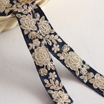 インド刺繍リボンᢂシルクリボン 【ネイビー】　　ブレード　レース