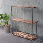 【即納＆送料無料】wood iron shelf 760*600*225 〈ブラウン〉（アイアン 棚 ラック シェルフ 鉄 アンティーク ビンテージ インダストリアル オープンラック 両面棚 本棚）