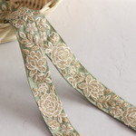 インド刺繍リボンᢂシルクリボン 【ライトモス】　　ブレード　レース