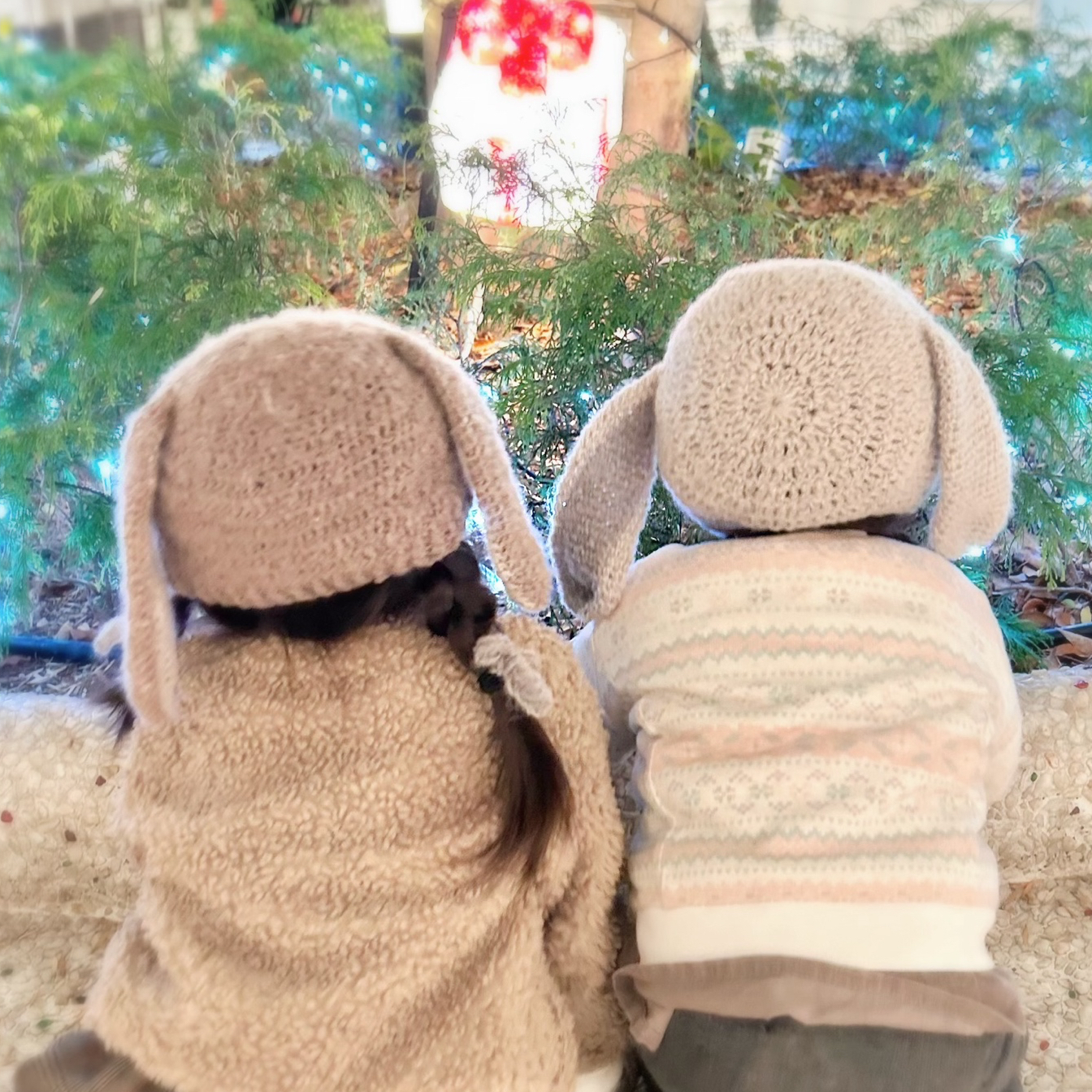 うさぎ耳ボンネット ニット帽*秋冬用 ベビー キッズ 毛糸帽子耳つき