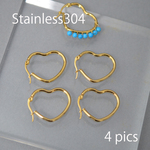 <4個> 27mm ステンレス304 金属アレルギー対応 ハートフープピアス ゴールド 