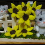 ＊ひまわり畑のねこちゃん親子（グレー）　置物＊