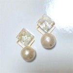 【訳あり値引品】パール×ゴールド×スクエアイヤリング
