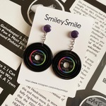 アナログレコードピアス/イヤリング　ブラック01【溝あり・飾り付き】