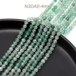 N3042-4mm  1連(約95個)  天然石ビーズ 連売り グリーンストロベリークォーツ ラウンドカット 通し穴あり   4mm   1連(約95ヶ)