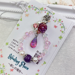 夢色薔薇とローズクオーツのスマホリングストラップ