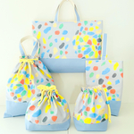 カラフルストーン💎入園入学5点セット　レッスンバッグ/お着替え袋履き入れ/お弁当袋/コップ入れ/男の子/サイズオーダー/ ブルー/入園入学セット