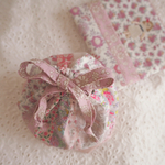 リバティ　パッチワーク × フレンチコーデュロイ  紐もリバティ　巾着　ポーチ 💐🌸🎀