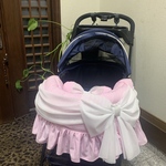 写真映え！ピンクに、ホワイトスカーフリボンがかわいいプレゼントラッピングのようなあごのせクッションカバー　バギーカバー　カートカバー　キラキララインストーン　
