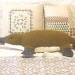 大きい　ふわふわ　もこもこ　動物　ぬいぐるみ　かものはし　カモノハシ　抱きぐるみ　プードルファー　かわいい　モスグリーン