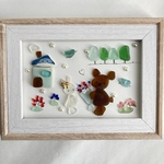 SALE価格 クマとうさぎ 花束をどうぞ シーグラスアート 感謝 愛 プレゼントにおすすめ 北欧インテリア 