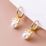 ꫛꫀꪝ✧‧˚永く使える❣️リボン🎀ゴールドフープピアス／silver925／ゆれるパール／普段使い オフィス フォーマルにも