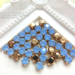 ※送料無料　30個セット☆6mm ブルーオパール　台座付きアクリルストーン