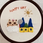 刺繍枠飾り　ハムちゃんのいい日