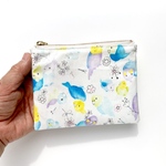 感謝セール品❤️便利ラミネートミニポーチ　インコ🦜ブルー　12cmファスナー　裏面クリア生地