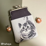 【初売特価品】リアルねこと肉球口金の縦長がま口ポーチB