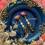 SALE❣️1800円→1440円【アンティーク】ピンク／レッド／かすみ草／ハート／ドライフラワー／韓国／ビーズ／ブラック／花／金属アレルギー対応／サージカルステンレス／ピアス、イヤリング可