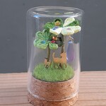 おさんぽなかよしねこ　四つ葉のクローバー　置物　ちりめん細工　縁起物　インテリア　コルク　ガラスビン　猫　ネコ　cat　ミニチュア