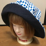 1点もの★まるっとゆるっと帽子 青ダイヤ柄