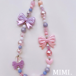 ビーズストラップ🎀🩷スマホストラップ💜ハンドストラップ🟣リボン パープル×ピンク🎀/MIMI.