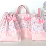 ユニコーン🦄４色　入園入学3点セット　スイーツパーティー　　ゆめかわ  パステル　ファンタジー　レッスンバッグ　女の子　サイズ選べる　 オーダーOK 上靴袋　お着替え袋　巾着袋
