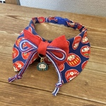 犬・猫の首輪　31～34　cocoちゃんリボンチョーカー　ブルー・だるまさん柄・縁起担ぎ・慶事・節分・お正月