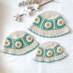 《flower bucket hat》お花のバケットハット ターコイズ×ミントグリーン🌼ベビー帽子 キッズ帽子🌼コットンハット🌼マーガレット🌼グラニースクエアハット🌼クロシェハット🌼親子リンクコーデ