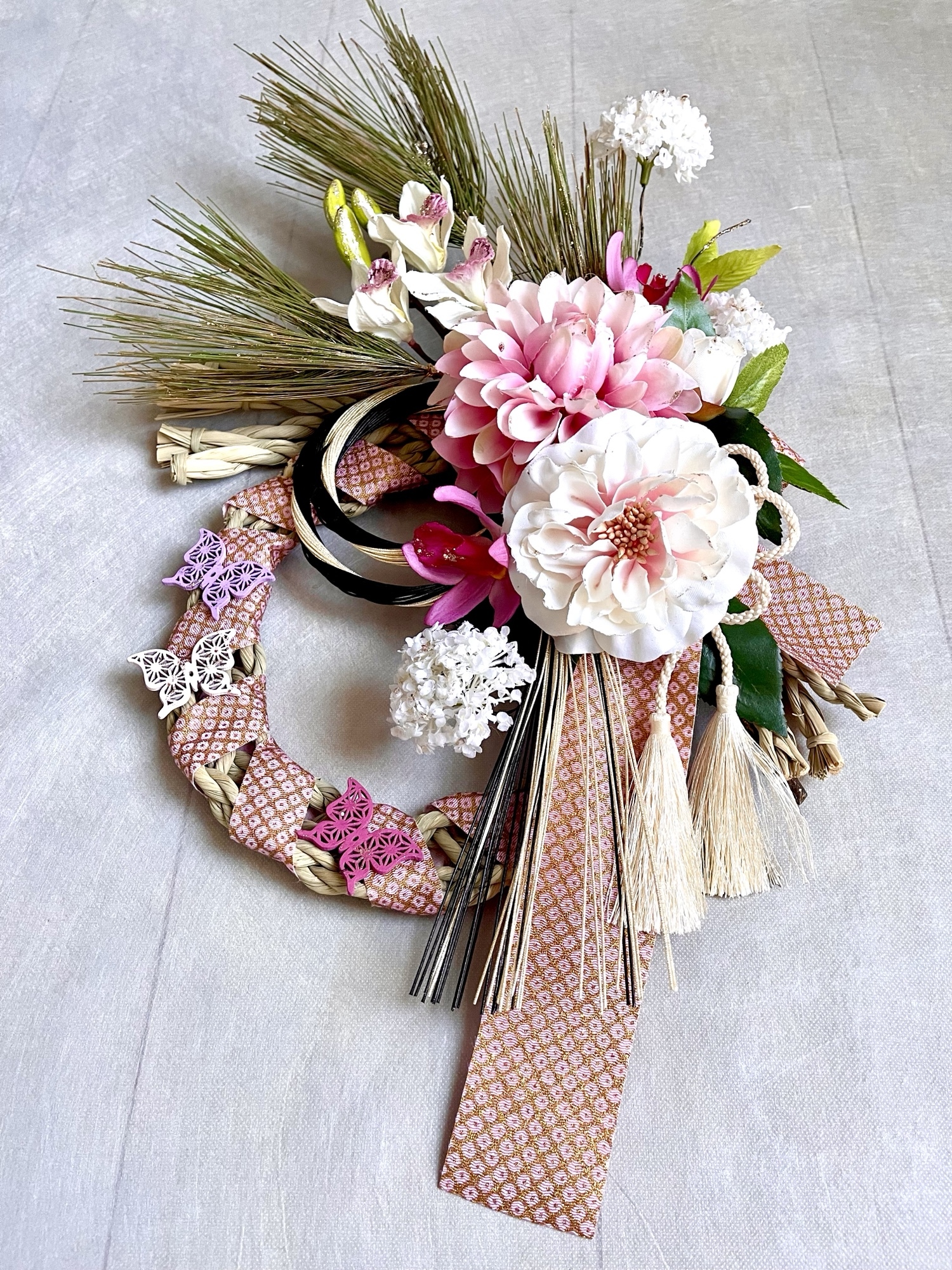 No.wreath-15527☆迎春しめ縄リース(お正月リース) 23-(2) ピンク